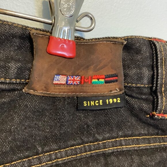 FUBU Limited Edition Men’s Jeans Black Denim Flags 38x34 Streetwear - Picture 6 of 13